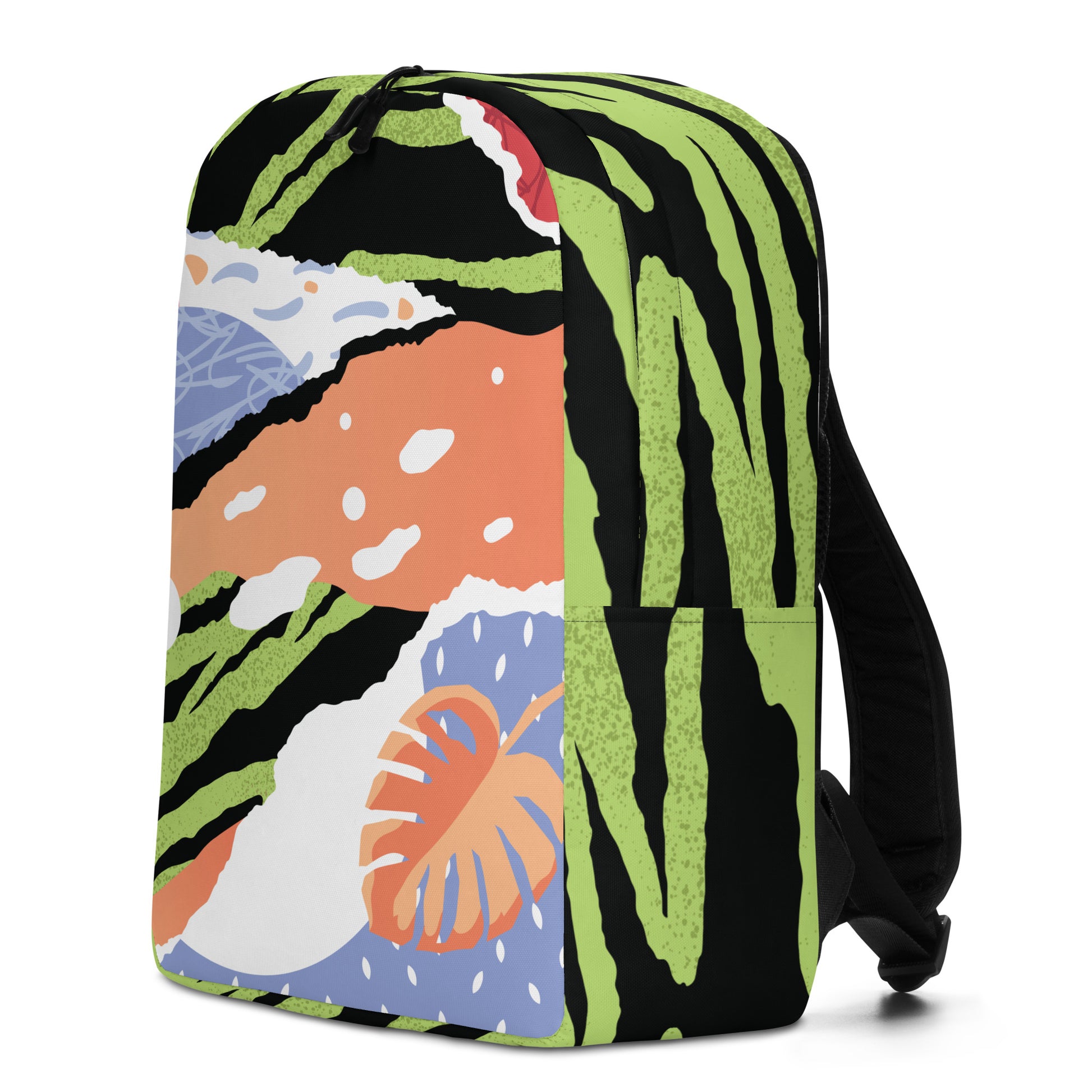 Tropical pop art minimalist backpack seen from the right side